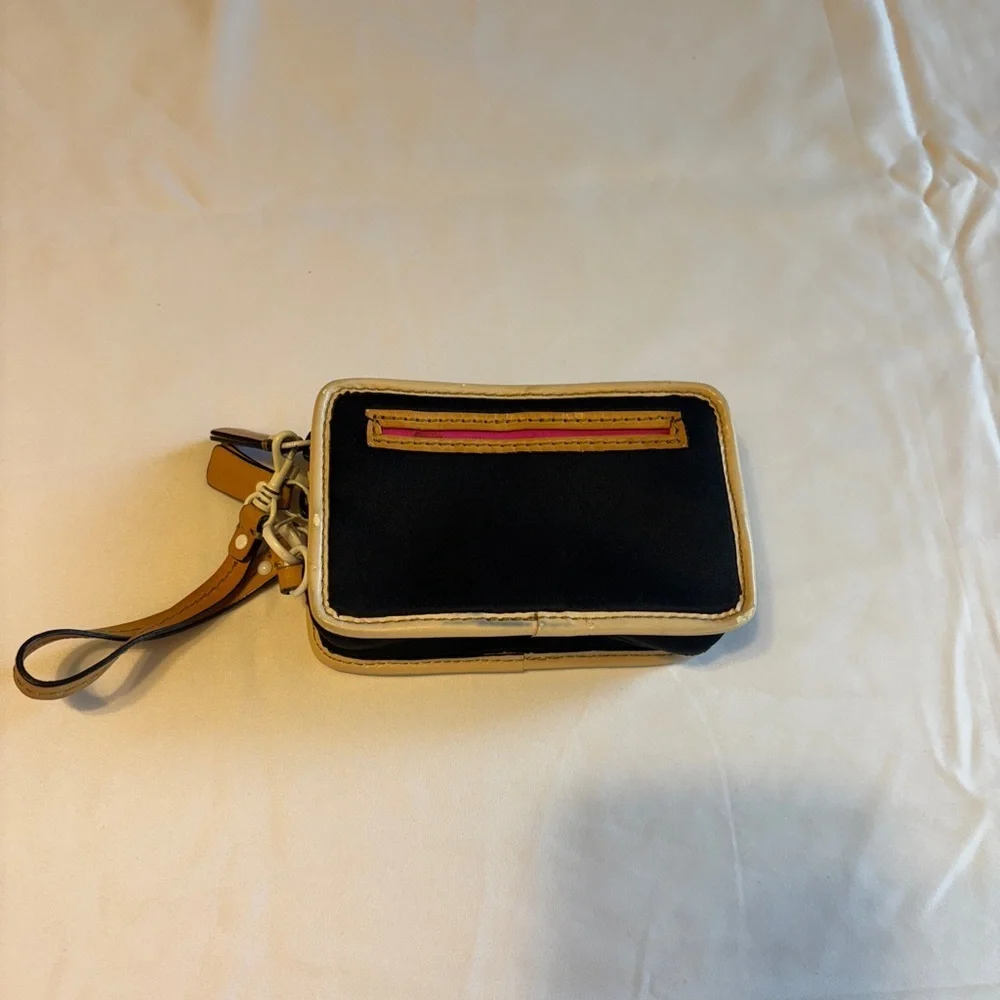 Vintage Juicy Couture Mini‎ Trifold Black Neoprene Wallet Faux Leather Trim